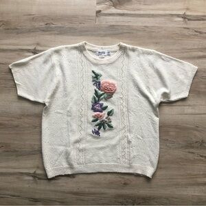 TanJay Cream Floral Embroidered Top